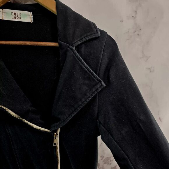 Coin 1804 Jacket Womens Small Black Long Knit Zip Sweatshirt Jersey Knit Stretch - Picture 12 of 14